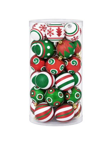 Set di Palline di Natale 30 pz Bianco, rosso e verde Ø 6 cm