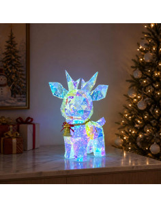 Renna a LED prismatica iridescente con campanella Multicolore