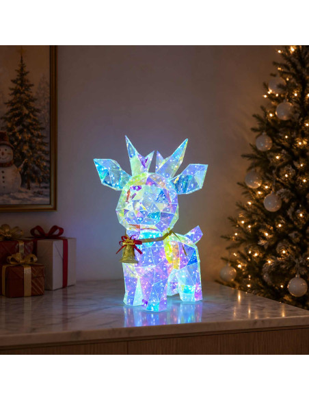 Renna a LED prismatica iridescente con campanella Multicolore