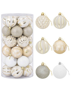 Set di Palline di Natale 30 pz Oro e bianco Ø 6 cm Plastica 2