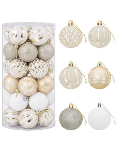 Set di Palline di Natale 30 pz Oro e bianco Ø 6 cm Plastica