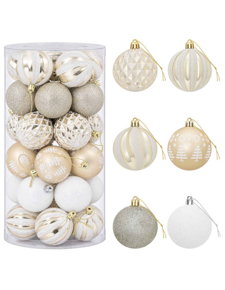 Set di Palline di Natale 30 pz Oro e bianco Ø 6 cm Plastica
