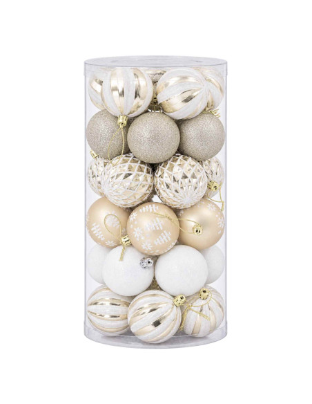 Set di Palline di Natale 30 pz Oro e bianco Ø 6 cm Plastica