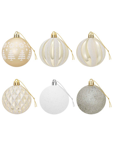 Set di Palline di Natale 30 pz Oro e bianco Ø 6 cm Plastica