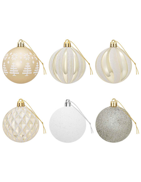 Set di Palline di Natale 30 pz Oro e bianco Ø 6 cm Plastica