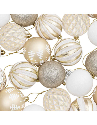 Set di Palline di Natale 30 pz Oro e bianco Ø 6 cm Plastica