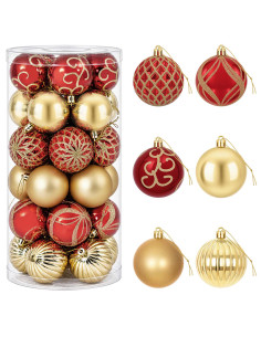 Set di Palline di Natale 30 pz Oro e Rosso Ø 6 cm Plastica 2
