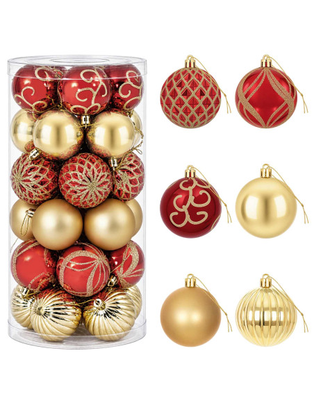 Set di Palline di Natale 30 pz Oro e Rosso Ø 6 cm Plastica