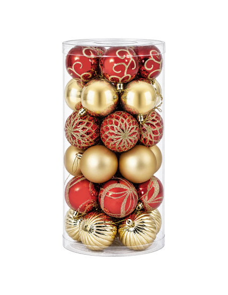 Set di Palline di Natale 30 pz Oro e Rosso Ø 6 cm Plastica
