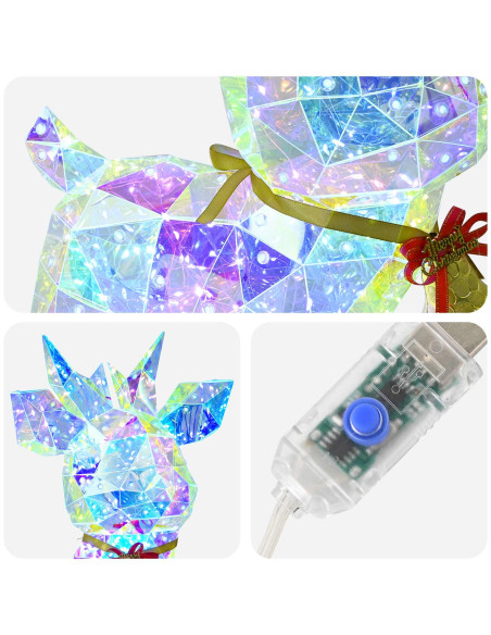 Renna a LED prismatica iridescente con campanella Multicolore