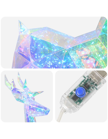 Renna a LED prismatica e iridescente Multicolore