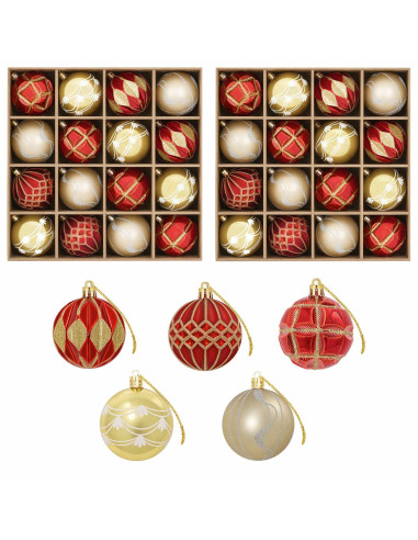 Set di Palline di Natale 32 pz Oro e Rosso Ø 6 cm Plastica
