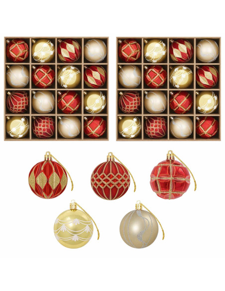Set di Palline di Natale 32 pz Oro e Rosso Ø 6 cm Plastica