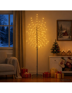 Albero di Natale LED Nero 47 x 210 cm Acciaio 180 LED