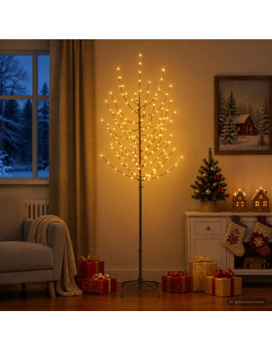 Albero di Natale LED Nero 47 x 210 cm Acciaio 180 LED
