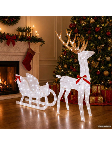 Slitta trainata da renna LOVIISA 200 LED Bianco freddo