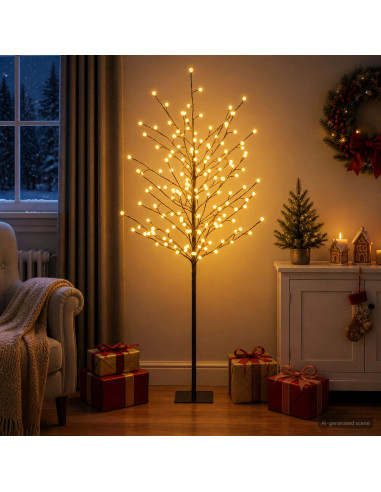 Albero di Natale con palline LED Nero 18 x 18 x 150 cm Acciaio