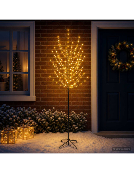 Albero di Natale LED Nero 47 x 210 cm Acciaio 180 LED