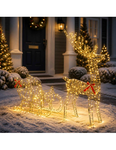 Slitta trainata da renna LOVIISA 450 LED Bianco caldo