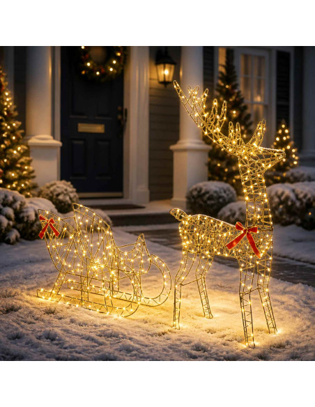 Slitta trainata da renna LOVIISA 450 LED Bianco caldo