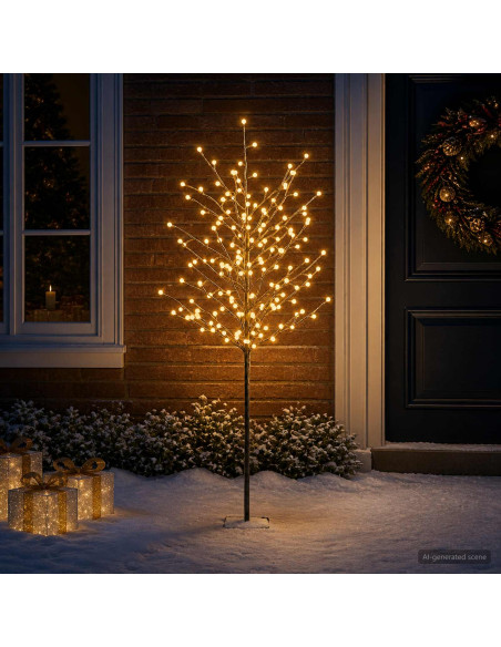 Albero di Natale con palline LED Nero 18 x 18 x 150 cm Acciaio