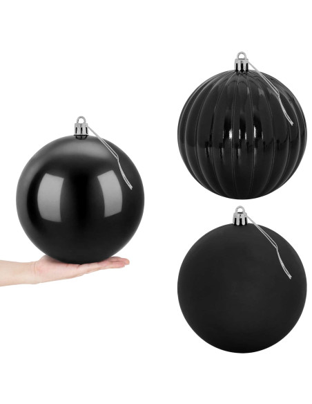 Set di palline di Natale XXL 3 pz Nero Ø 25 cm Plastica