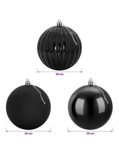 Set di palline di Natale XXL 3 pz Nero Ø 25 cm Plastica