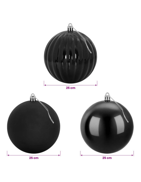 Set di palline di Natale XXL 3 pz Nero Ø 25 cm Plastica