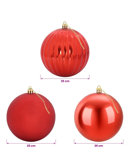 Set di palline di Natale XXL 3 pz Rosso Ø 25 cm Plastica