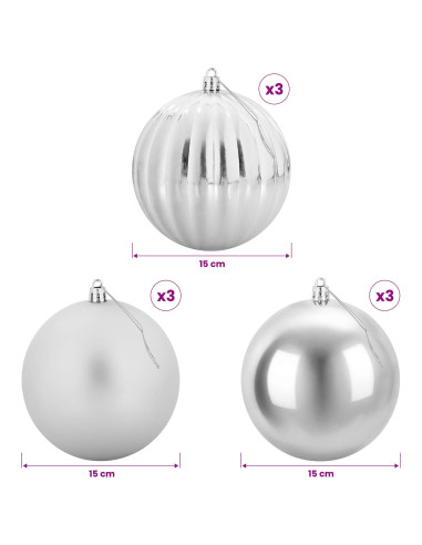 Set di palline di Natale XL 9 pz Argento Ø 15 cm Plastica
