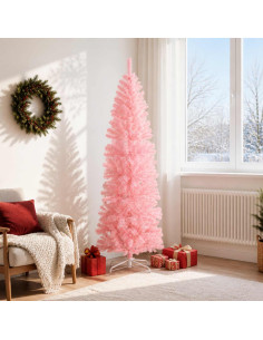 Albero di Natale Artificiale Sottile 180 cm PVC e Acciaio Rosa