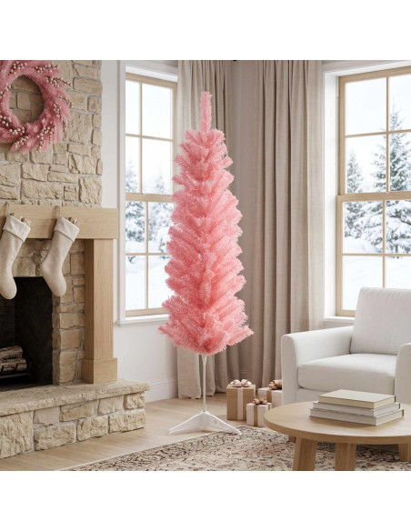 Albero di Natale Artificiale Sottile 120 cm PVC e Acciaio Rosa