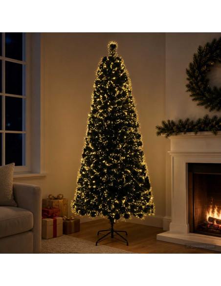 Albero di Natale in fibra ottica 180 cm 24 LED Bianco caldo PVC