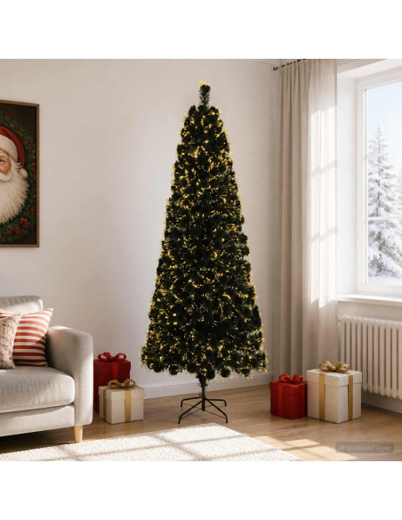 Albero di Natale in fibra ottica 210 cm 24 LED Bianco caldo PVC