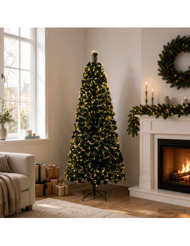 Albero di Natale in fibra ottica 180 cm 24 LED Bianco caldo PVC