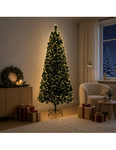 Albero di Natale in fibra ottica 210 cm 24 LED Bianco caldo PVC
