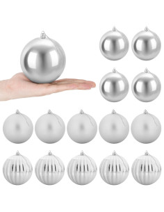 Set di palline di Natale XL 15 pz Argento Ø 10 cm Plastica 2