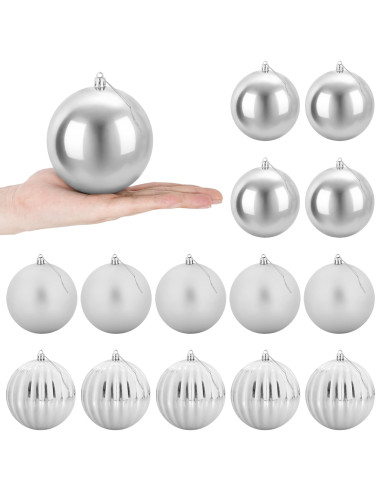 Set di palline di Natale XL 15 pz Argento Ø 10 cm Plastica