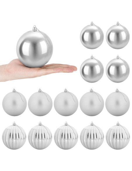 Set di palline di Natale XL 15 pz Argento Ø 10 cm Plastica