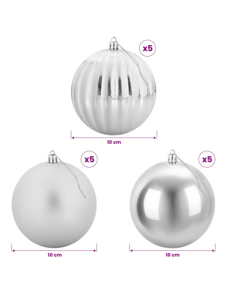 Set di palline di Natale XL 15 pz Argento Ø 10 cm Plastica