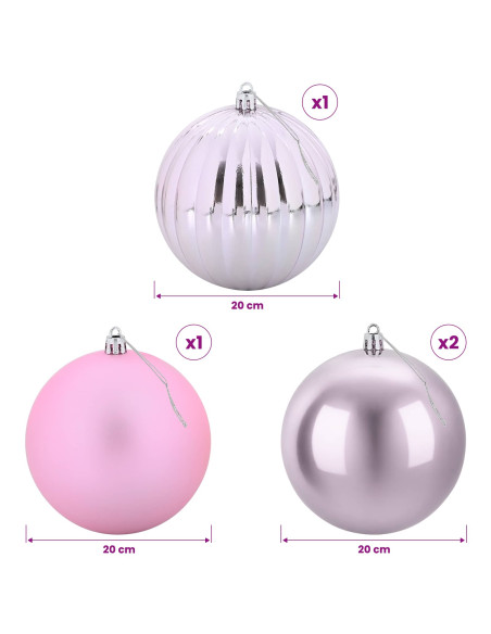 Set di palline di Natale XXL 4 pz Rosa Ø 20 cm Plastica