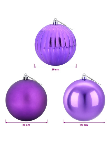 Set di palline di Natale XXL 3 pz Lillà Ø 25 cm Plastica