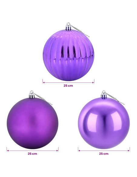 Set di palline di Natale XXL 3 pz Lillà Ø 25 cm Plastica