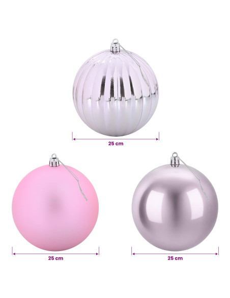 Set di palline di Natale XXL 3 pz Rosa Ø 25 cm Plastica