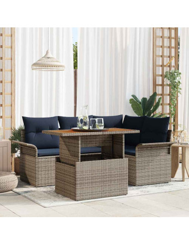 Set Divano da Giardino 5 pz grigio e blu navy