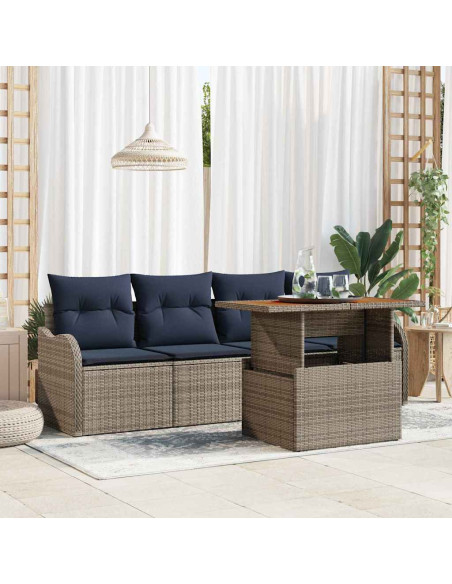 Set Divano da Giardino 5 pz grigio e blu navy
