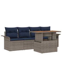Set Divano da Giardino 5 pz grigio e blu navy 2