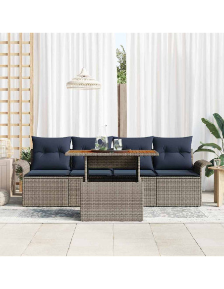 Set Divano da Giardino 5 pz grigio e blu navy