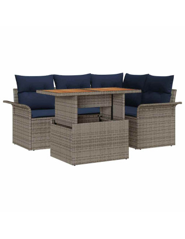 Set Divano da Giardino 5 pz grigio e blu navy