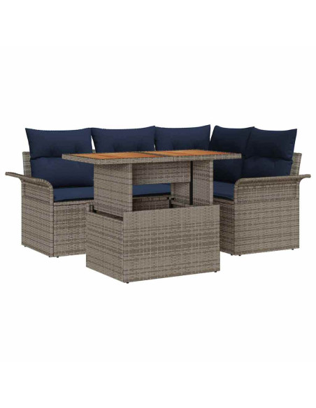 Set Divano da Giardino 5 pz grigio e blu navy